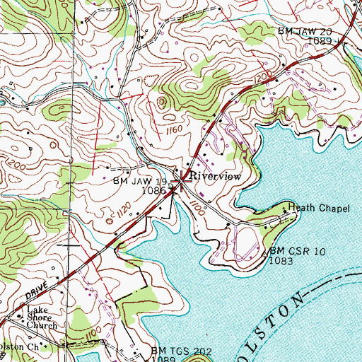 Topographic Map of Riverview, TN