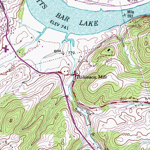 Topographic Map of Robinson Mill, TN