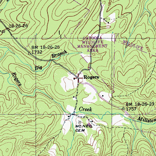 Topographic Map of Rogers, TN
