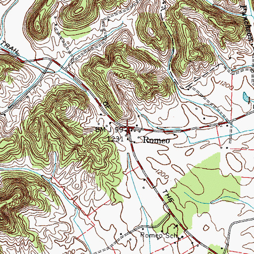 Topographic Map of Romeo, TN