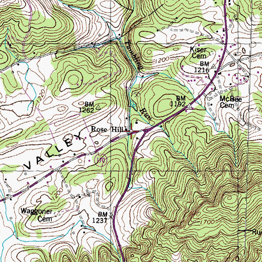 Topographic Map of Rose Hill, TN