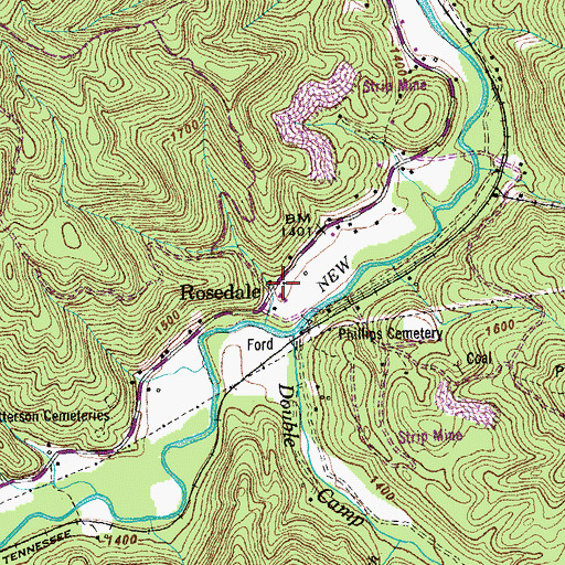 Topographic Map of Rosedale, TN