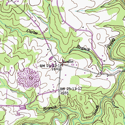 Topographic Map of Roslin, TN