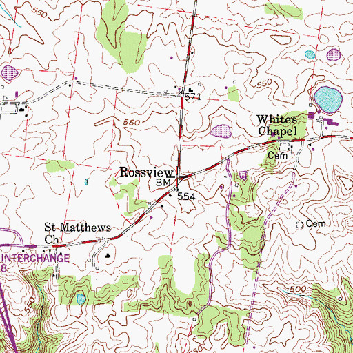 Topographic Map of Rossview, TN