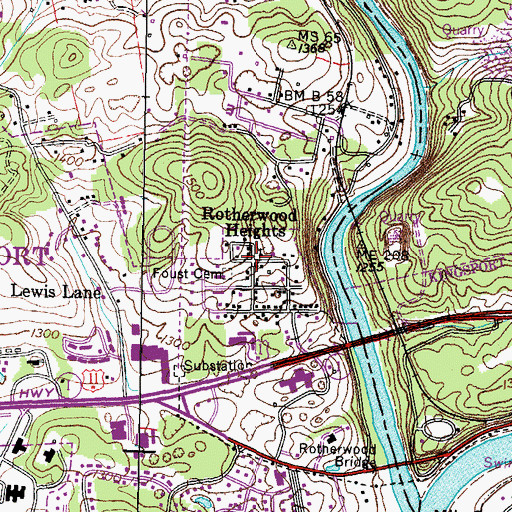Topographic Map of Rotherwood Heights, TN