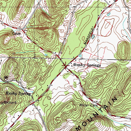 Topographic Map of Rushy Springs, TN