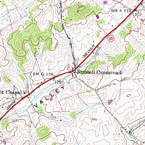 Topographic Map of Russell Crossroad, TN