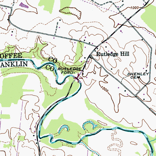 Topographic Map of Ruthledge Ford, TN