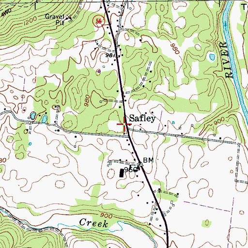 Topographic Map of Safley, TN