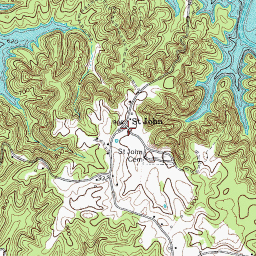 Topographic Map of Saint John, TN