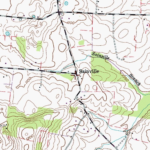 Topographic Map of Sainville, TN