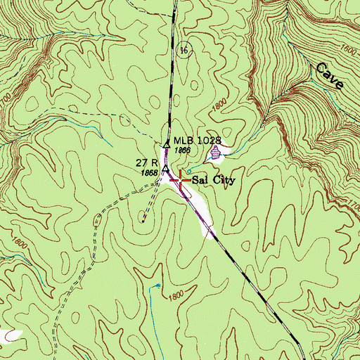 Topographic Map of Sal City, TN