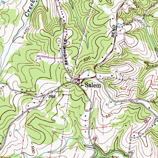 Topographic Map of Salem, TN