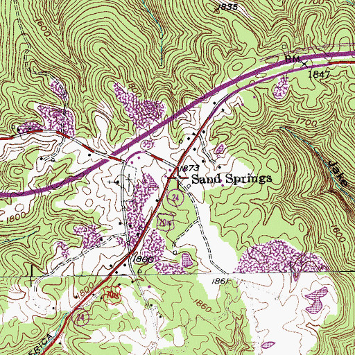 Topographic Map of Sand Springs, TN