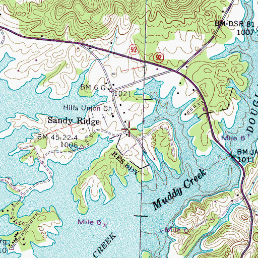 Topographic Map of Sandy Ridge, TN