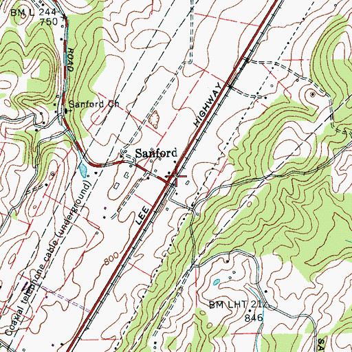 Topographic Map of Sanford, TN