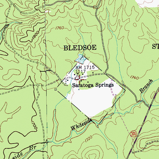 Topographic Map of Saratoga Springs, TN