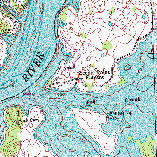 Topographic Map of Scenic Point Estates, TN