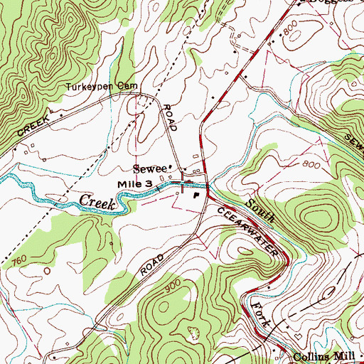 Topographic Map of Sewee, TN