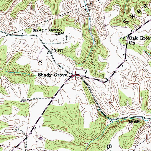 Topographic Map of Shady Grove, TN