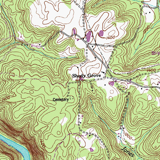 Topographic Map of Shady Grove, TN