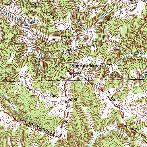 Topographic Map of Shady Grove, TN