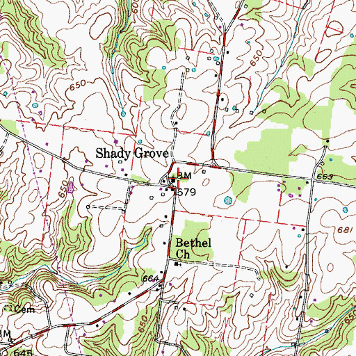 Topographic Map of Shady Grove, TN