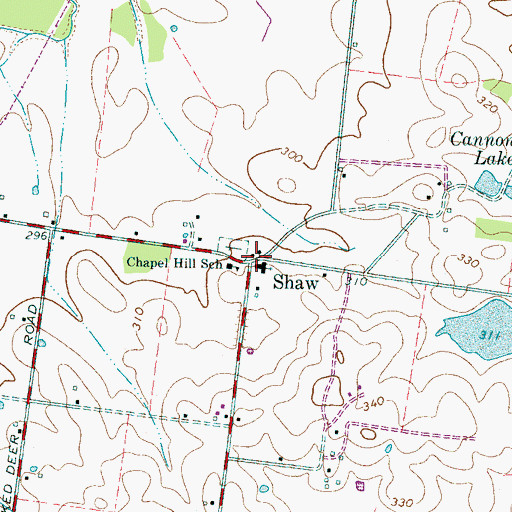 Topographic Map of Shaw, TN