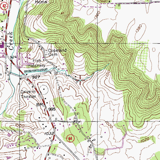 Topographic Map of Copelands Mill (historical), TN