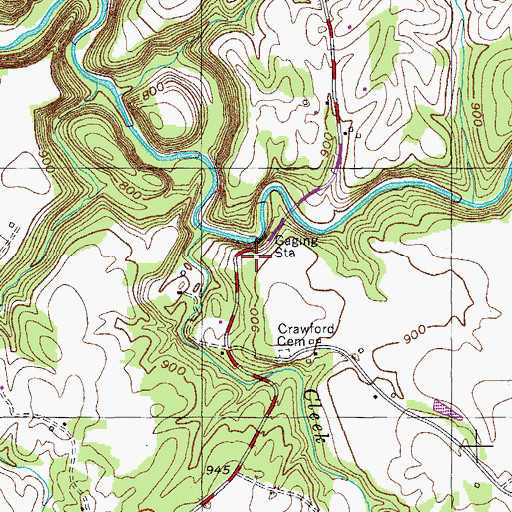 Topographic Map of Crawfords Mill (historical), TN