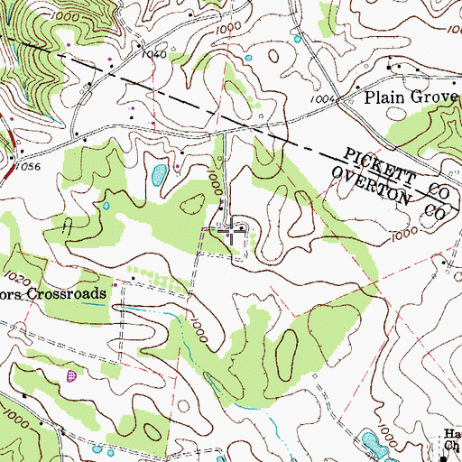 Topographic Map of Harveys Store (historical), TN