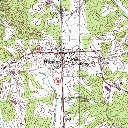 Topographic Map of Hilham Elementary School, TN
