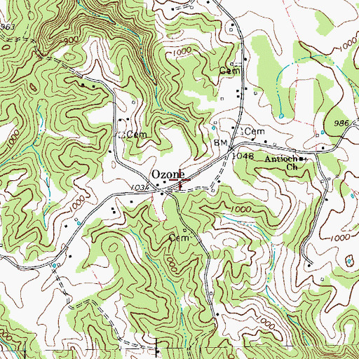 Topographic Map of Ozone School (historical), TN