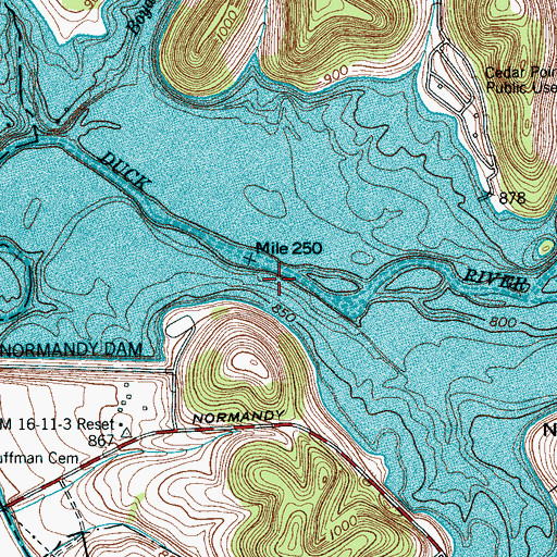 Topographic Map of Allen Bridge (historical), TN