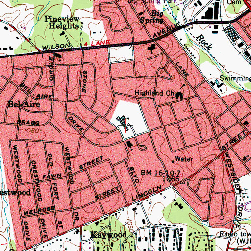 Topographic Map of Bel Aire Elementary School, TN
