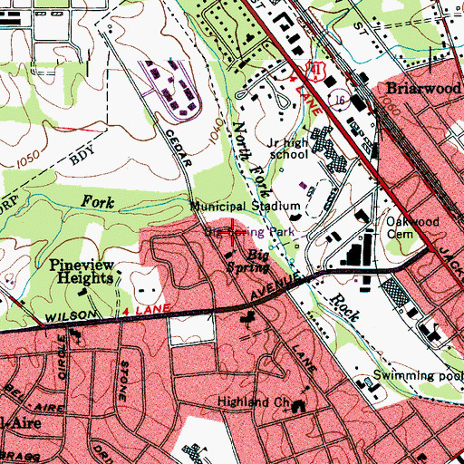 Topographic Map of Big Spring Park, TN