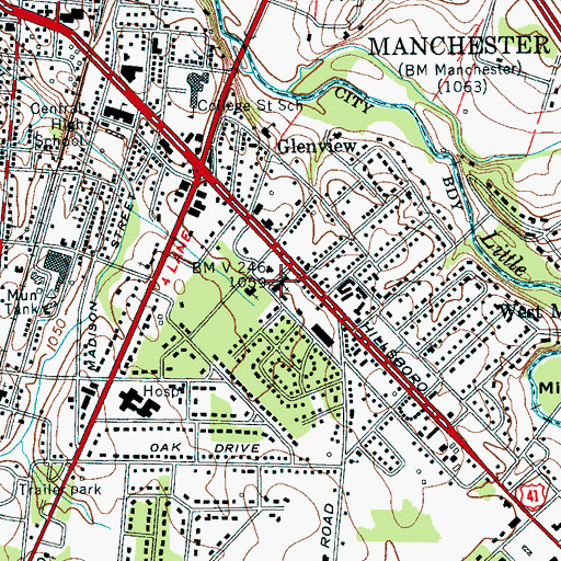 Topographic Map of First Baptist Church, TN