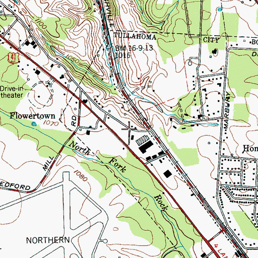 Topographic Map of Flower Town School (historical), TN
