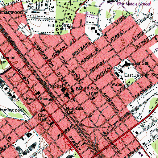 Topographic Map of Grundy Street Church of Christ, TN