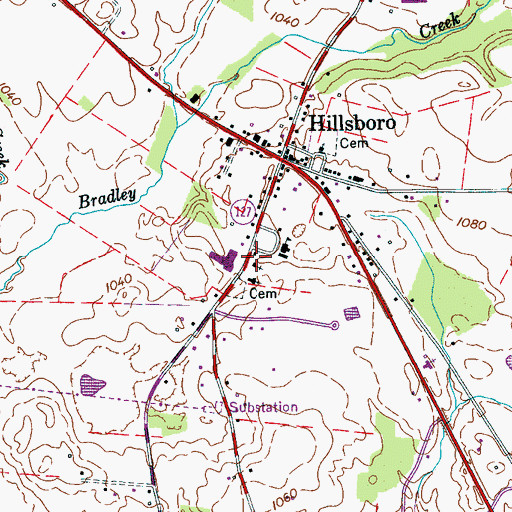 Topographic Map of Hillsboro Church of Christ, TN