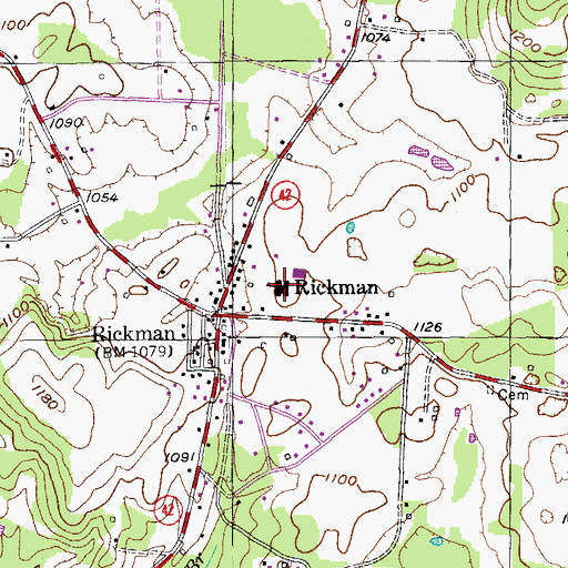 Topographic Map of Rickman Elementary School, TN