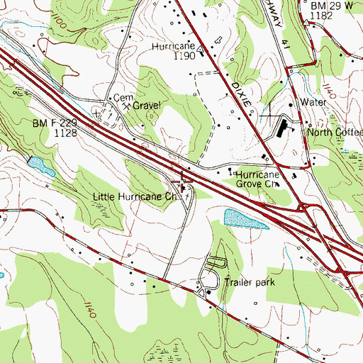 Topographic Map of Hurricane School (historical), TN