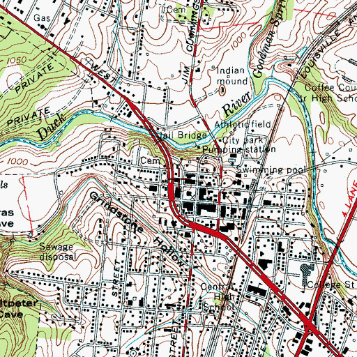 Topographic Map of Manchester City Hall, TN