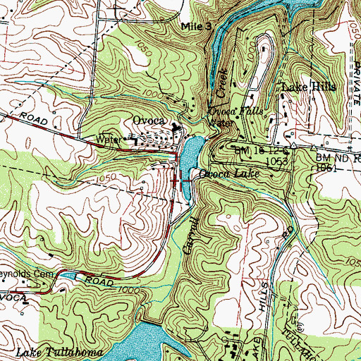 Topographic Map of Ovoca Orphans Home, TN