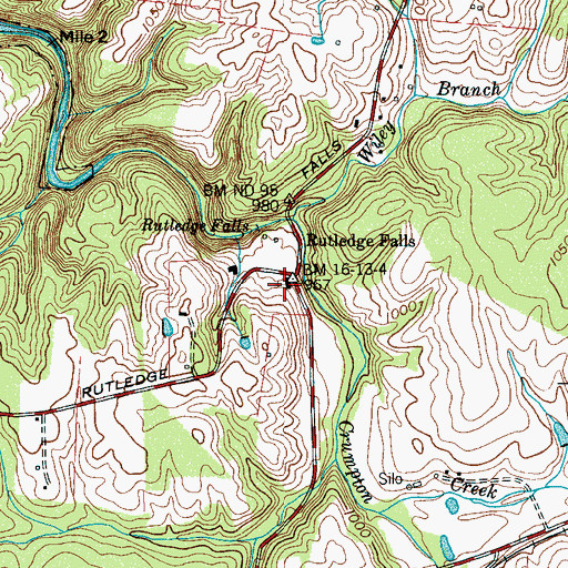 Topographic Map of Rutledge Falls Baptist Church, TN