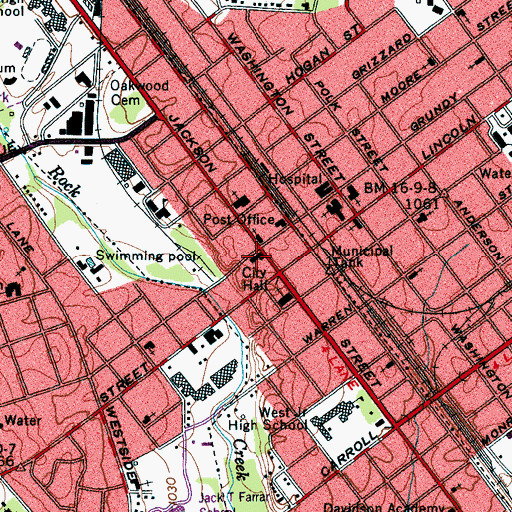 Topographic Map of Tullahoma City Hall, TN