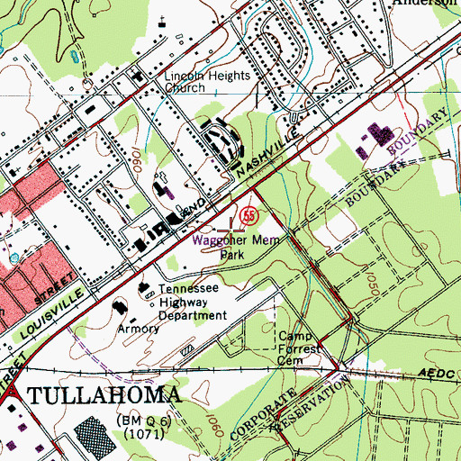 Topographic Map of Waggoner Memorial Park, TN