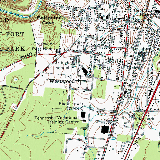 Topographic Map of Westwood Baptist Church, TN