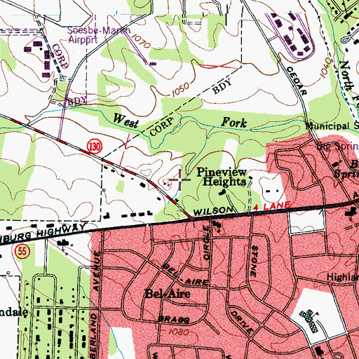 Topographic Map of Westwood Church of Christ, TN