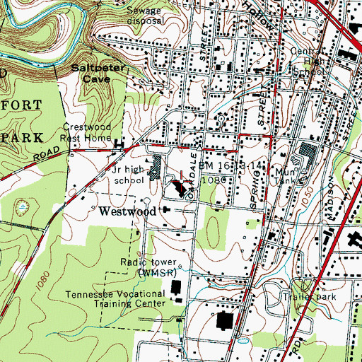 Topographic Map of Westwood Elementary School, TN